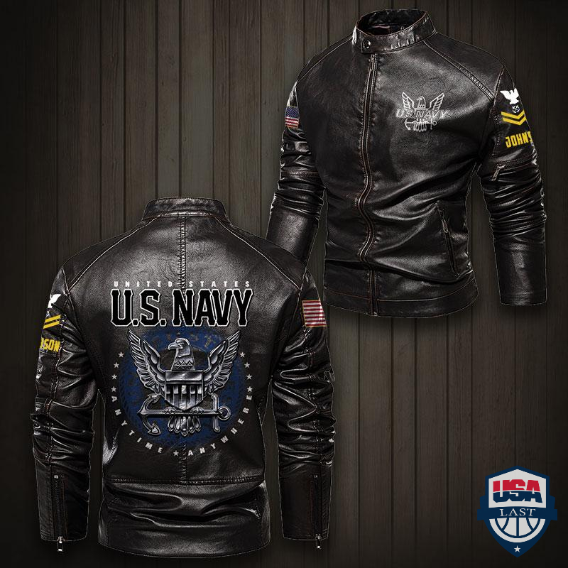 US Navy Anytime Anywhere Custom Motor Leather Jacket