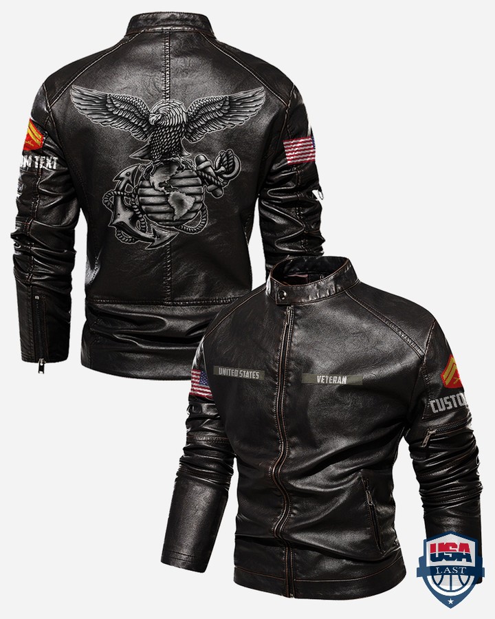 USMC New Custom Stand Collar Leather Jacket