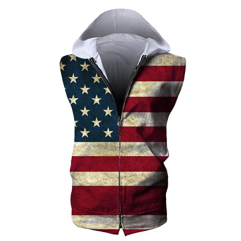 USA American Flag Zipper Sleeveless Hoodie