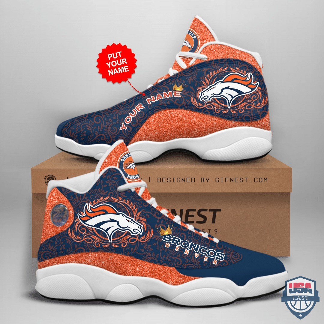 Personalized Denver Broncos Glitter Air Jordan 13 Shoes