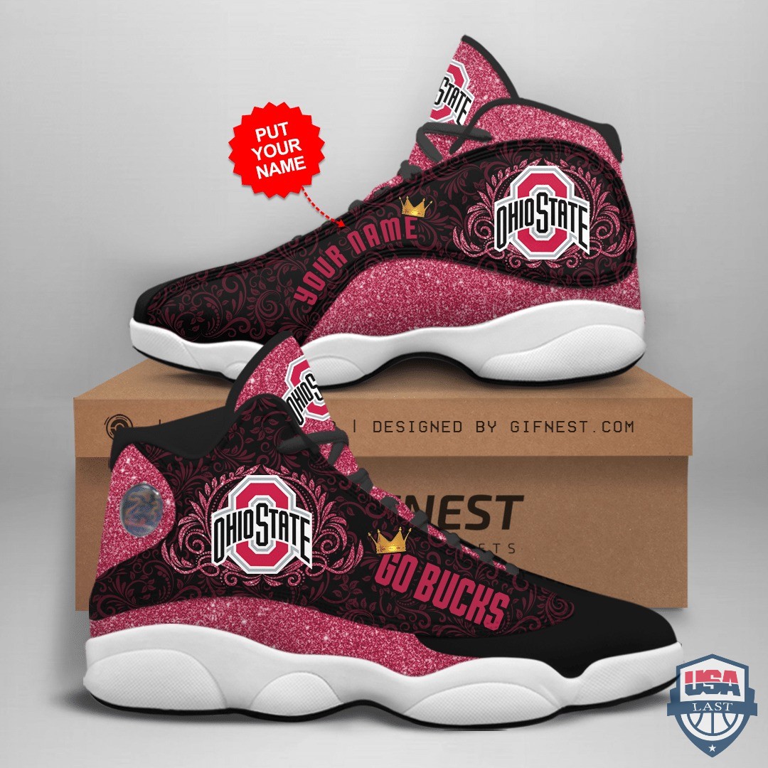 Personalized Ohio State Go Bucks Glitter Air Jordan 13 Shoes