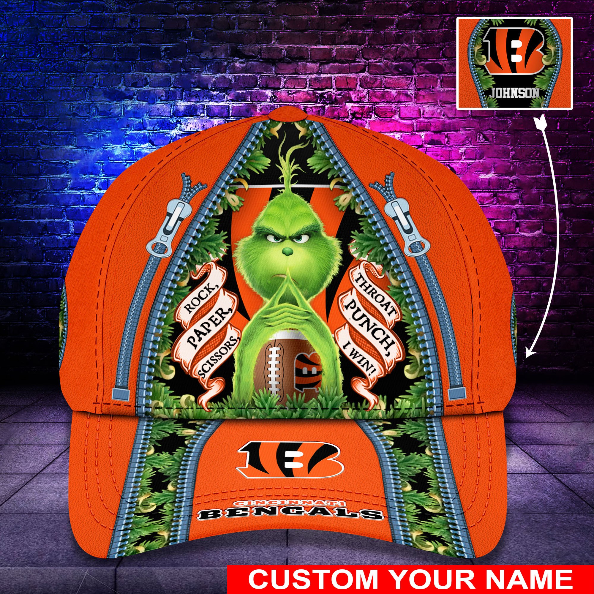 Grinch Cincinnati Bengals NFL Personalized Custom Cap