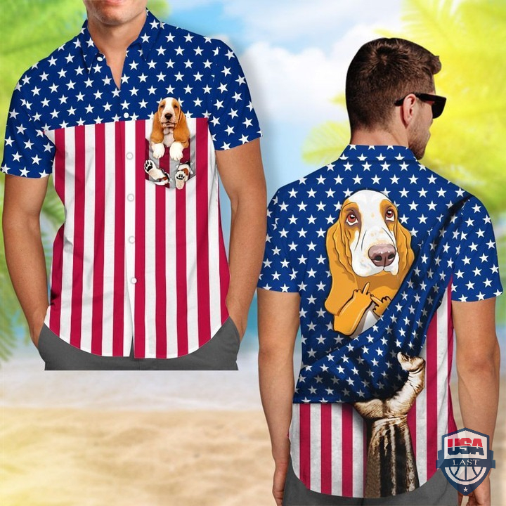 Basset Hound Middle Finger American Flag Hawaiian Shirt