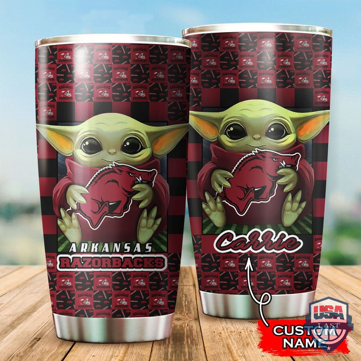 Baby Yoda Love Arkansas Razorbacks Custom Name Tumbler