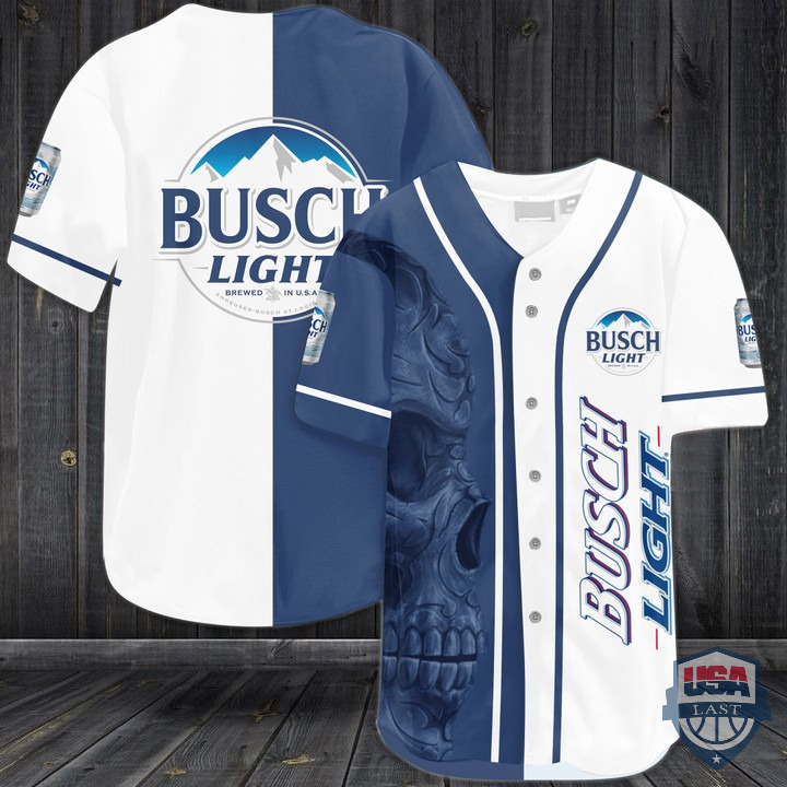 NEW Busch Light Skull Baseball Jersey Shirt