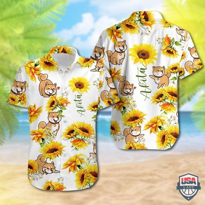 Akita And Sun Flower Hawaiian Shirt