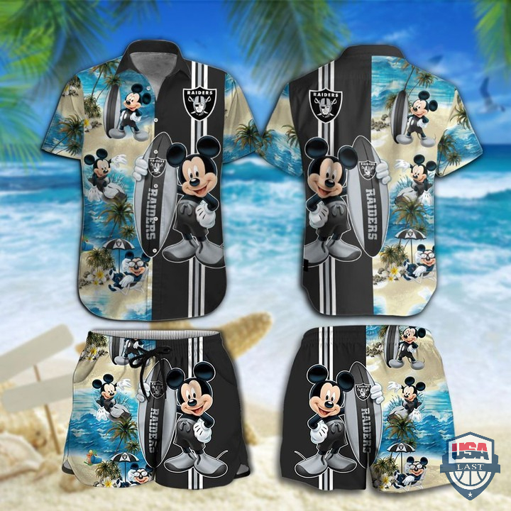 Las Vegas Raiders Mickey Mouse Hawaiian Shirt Beach Short