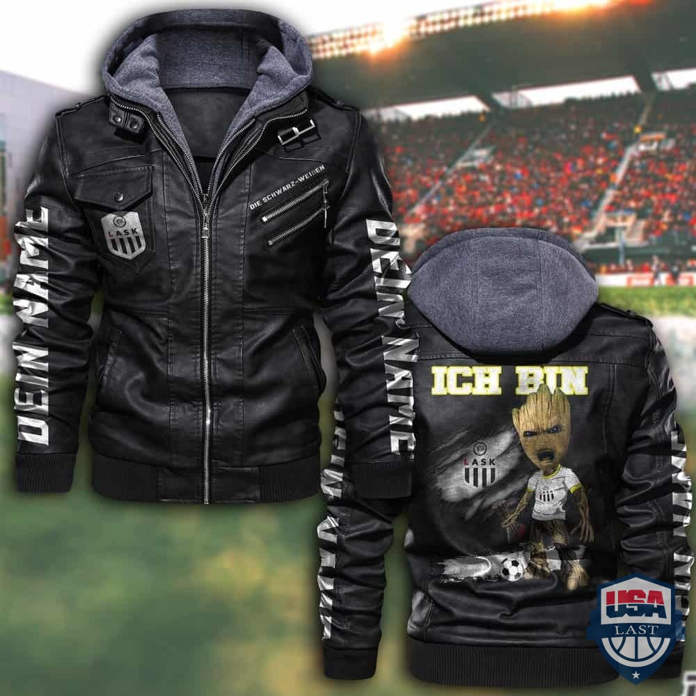 Personalisiert LASK Linz FC Lederjacke mit Kapuze