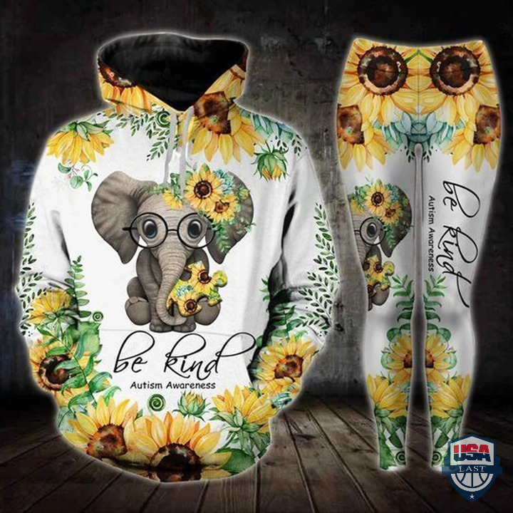 Elephant Be Kind Autism Awareness All Over Printed Hoodie And Legging
