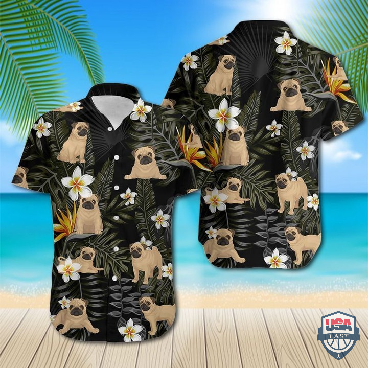 Pug Tropical Leaves Hawaiian Shirt