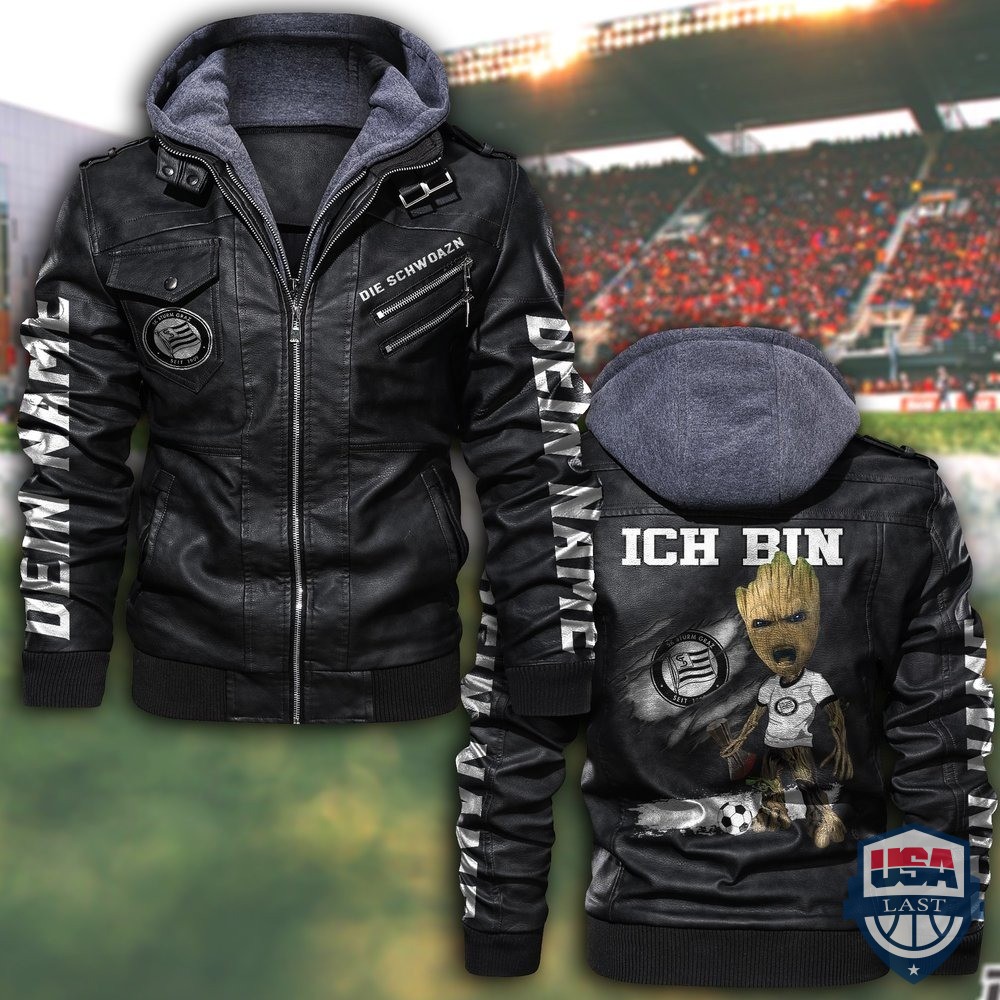 Personalisiert SK Sturm Graz FC Lederjacke mit Kapuze