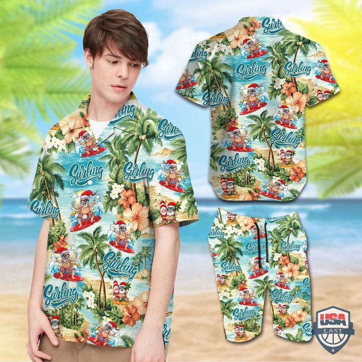 Surfing With Santa Claus Hawaiian Shirt Beach Short