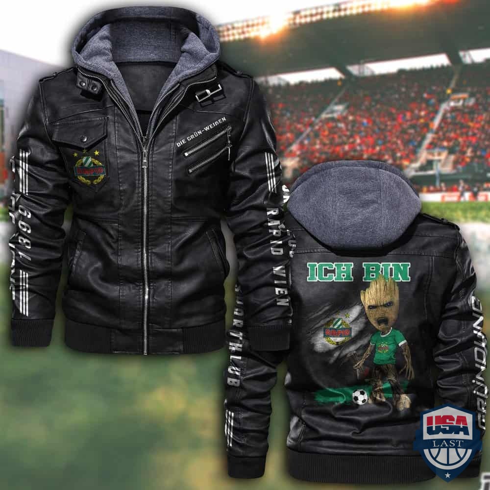 SK Rapid Wien FC Lederjacke mit Kapuze