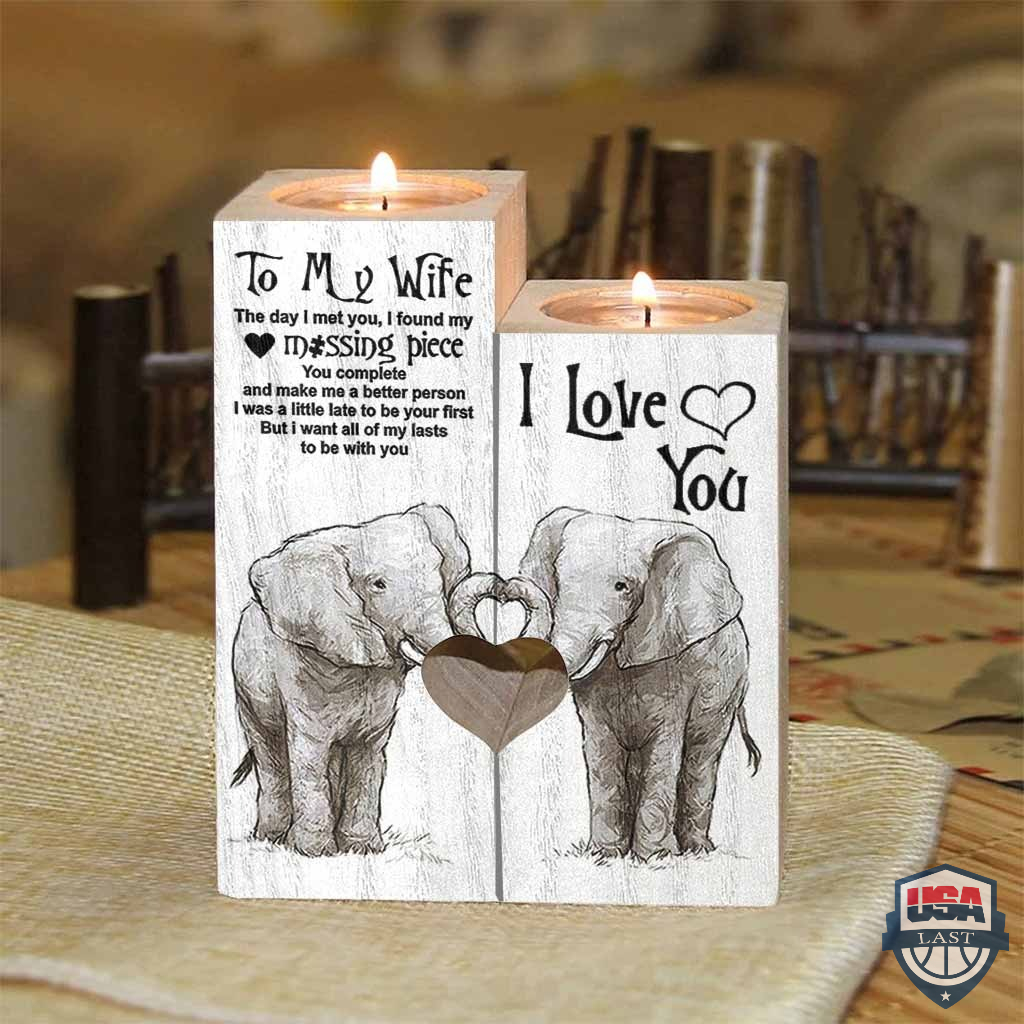 Elephant Couple To My Wife I love You Candle Holder