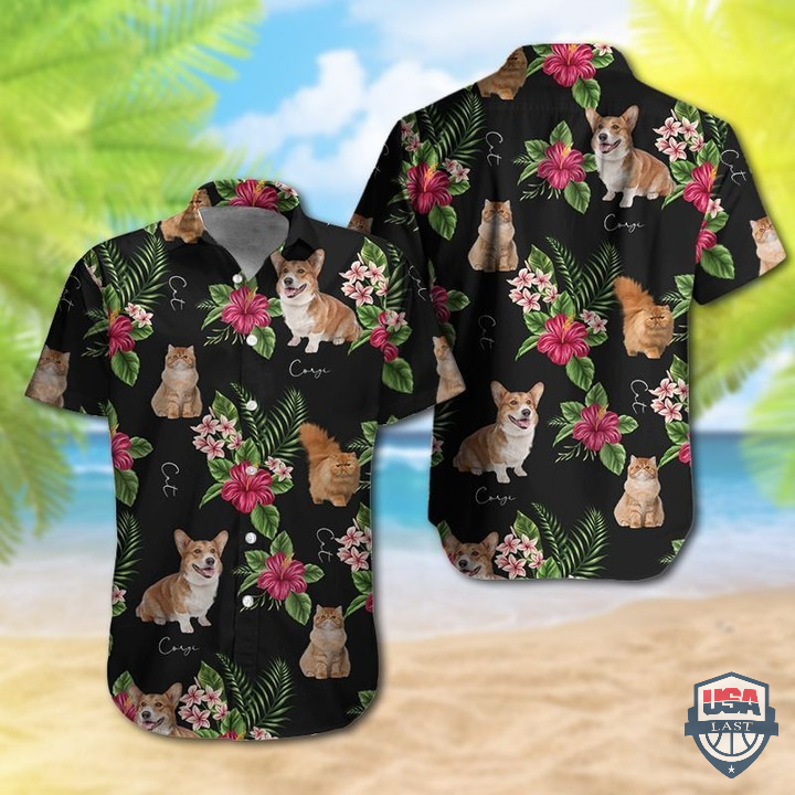Corgi Dog And Orange Cat Hawaiian Shirt
