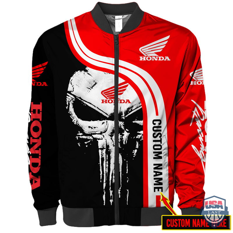 Amazing Honda Punisher Skull Custom Name Bomber Jacket