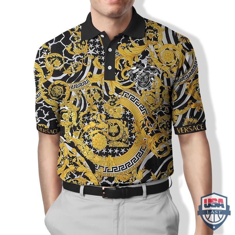 Versace Brand Silk Gold Polo Shirt