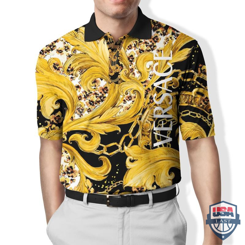 Versace Gold Hibiscus Polo Shirt