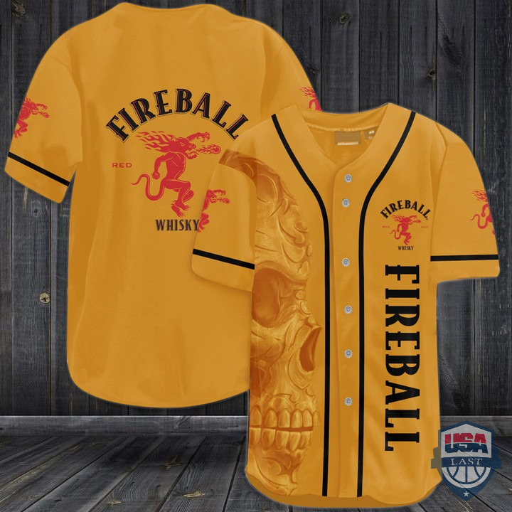 NEW Fireball Whiskey Skull Baseball Jersey Shirt