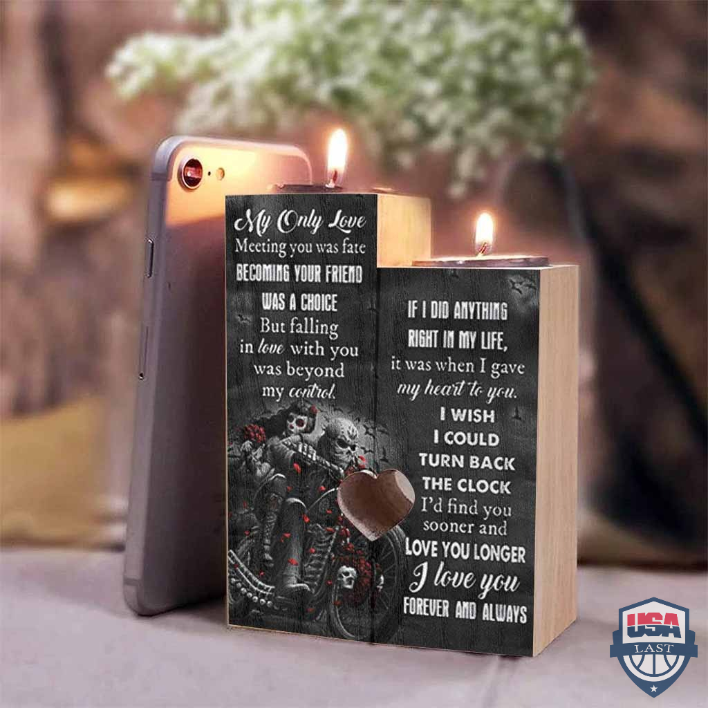 Skull Couple Biker To My Love Valentine Candle Holder