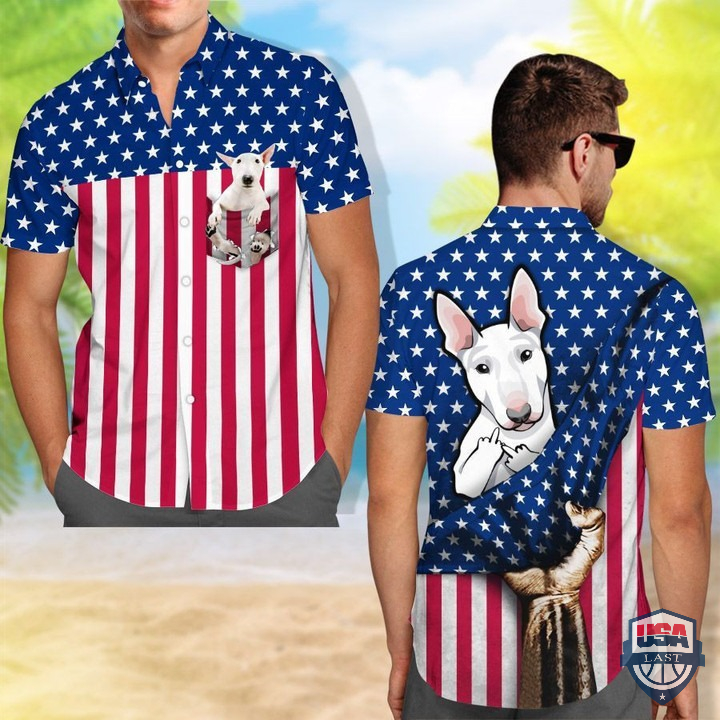 Bull Terrier Middle Finger American Flag Hawaiian Shirt