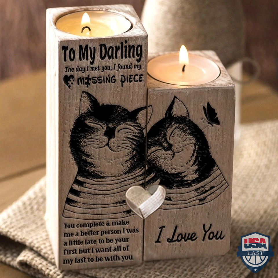 Cat Couple To My Darling The Day I Met You I Found My Missing Piece Candle Holder