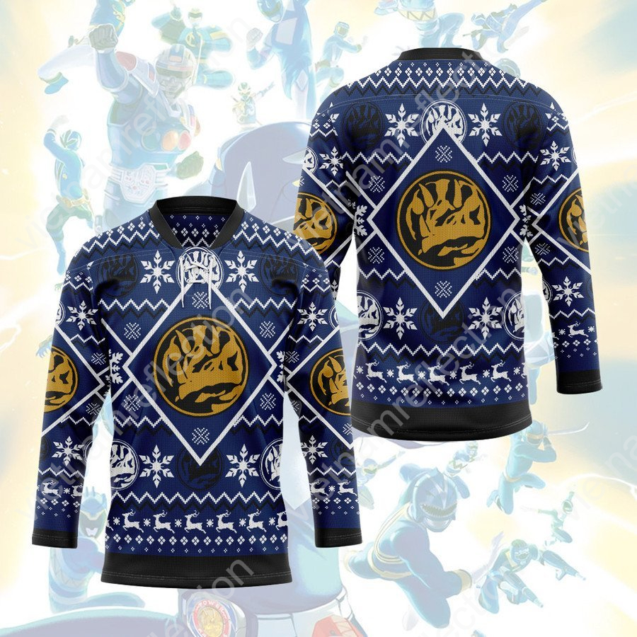 Mighty Morphin Power Rangers Blue Ranger ugly christmas hockey jersey