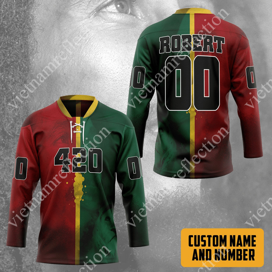Personalized Bob Marley Lion 420 hockey jersey