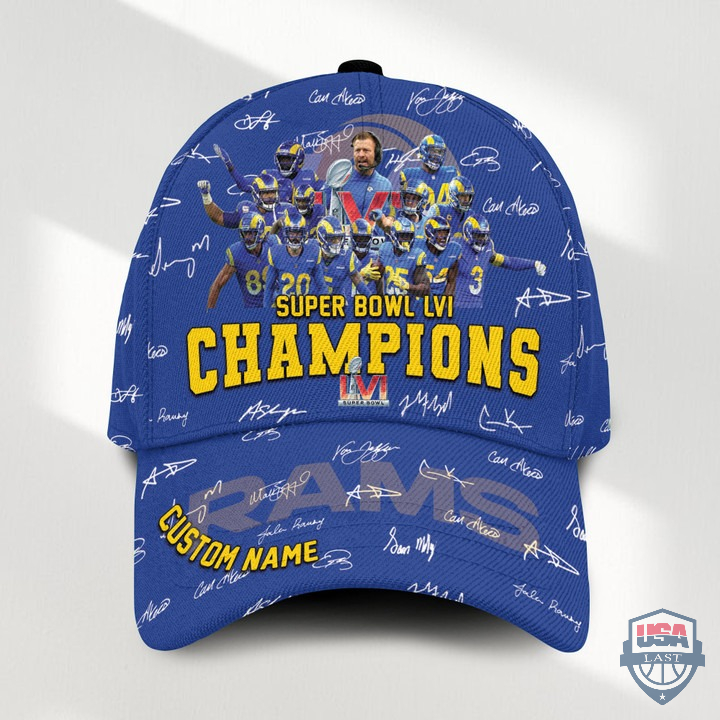 Los Angeles Rams Team Signatures Super Bowl LVI Champions Custom Name Classic Baseball Cap