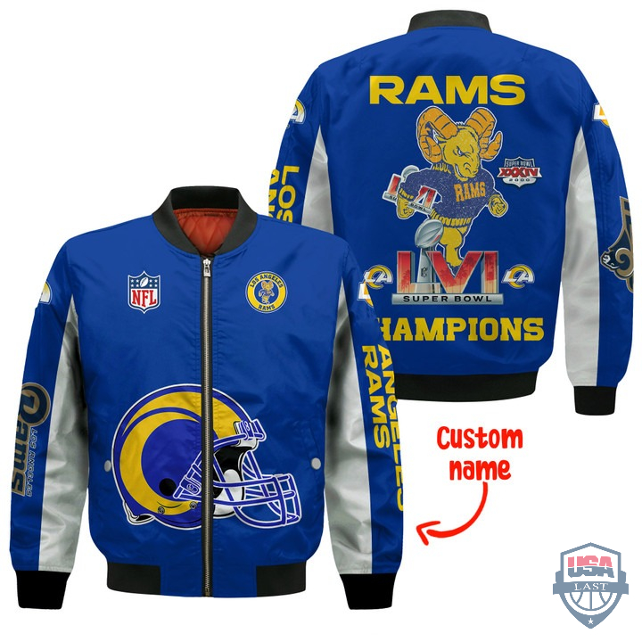 Personalized Los Angeles Rams Mascot Super Bowl LVI Champions Bomber Jacket