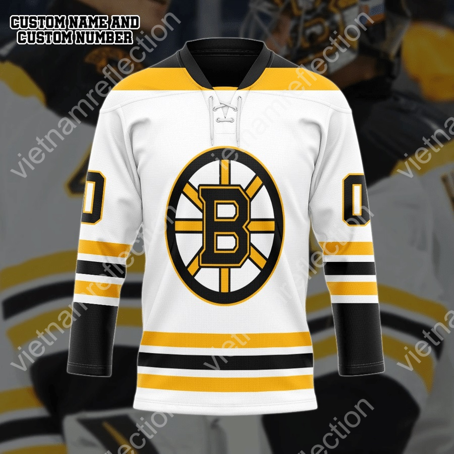 Personalized White Boston Bruins NHL hockey jersey