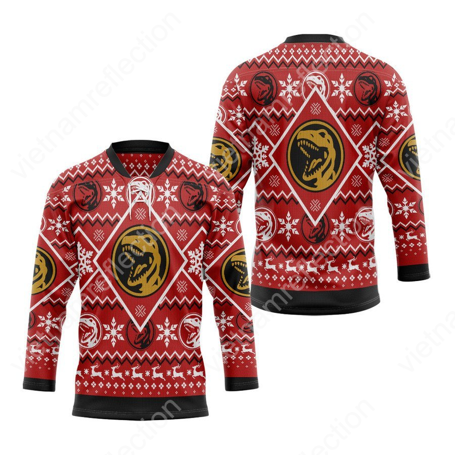 Mighty Morphin Power Rangers Red Ranger ugly christmas hockey jersey