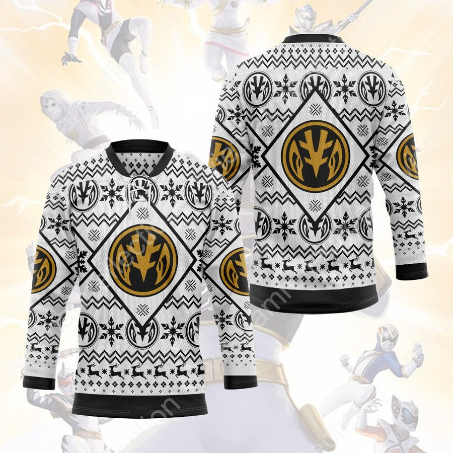 Mighty Morphin Power Rangers White Ranger ugly christmas hockey jersey
