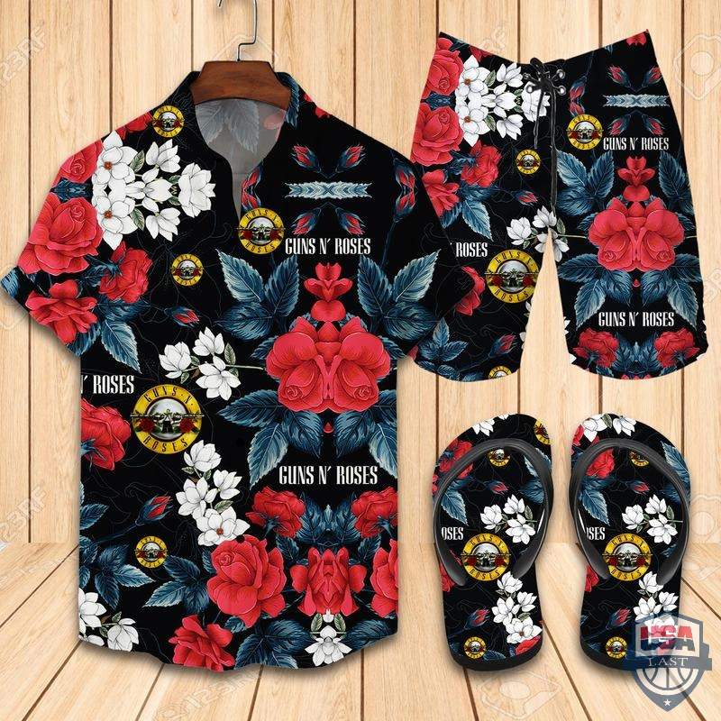 Guns N’ Roses Hawaiian Shirt Beach Short And Flip Flops