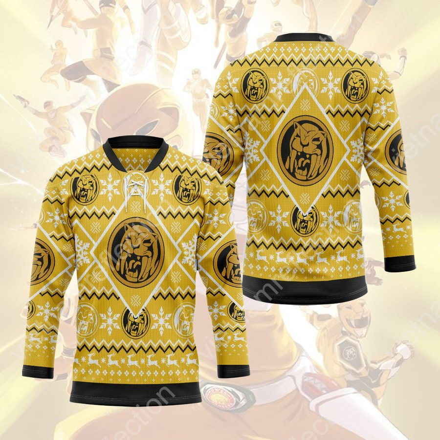 Mighty Morphin Power Rangers Yellow Ranger ugly christmas hockey jersey