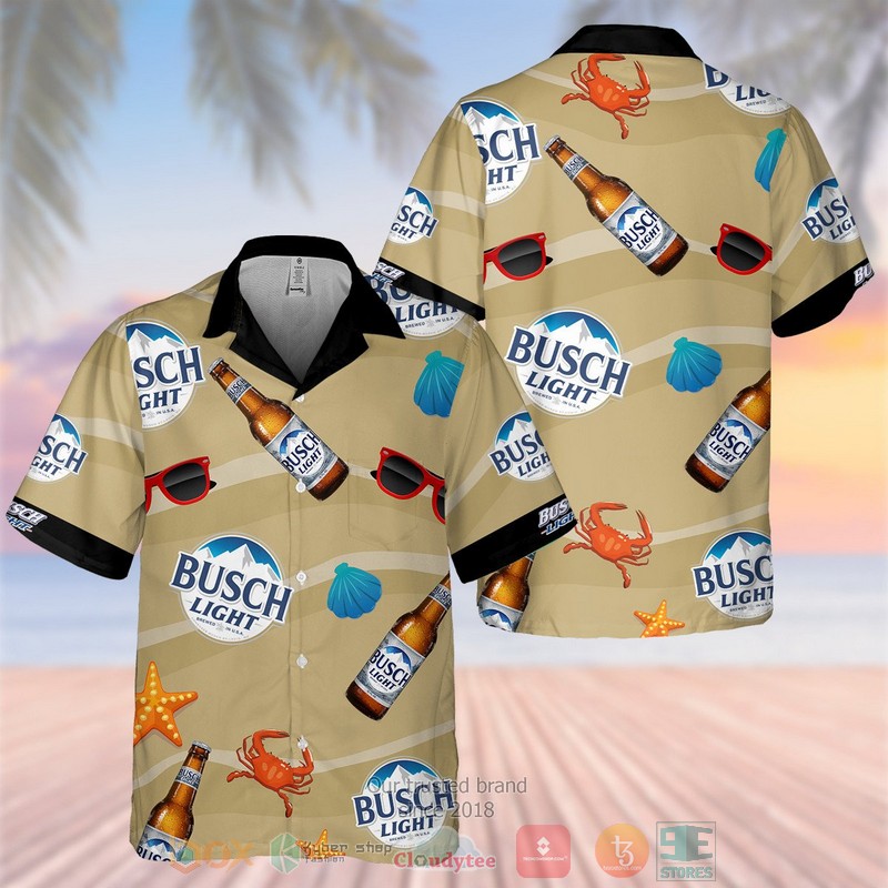 NEW Busch Light Beer khaki Hawaiian Shirt