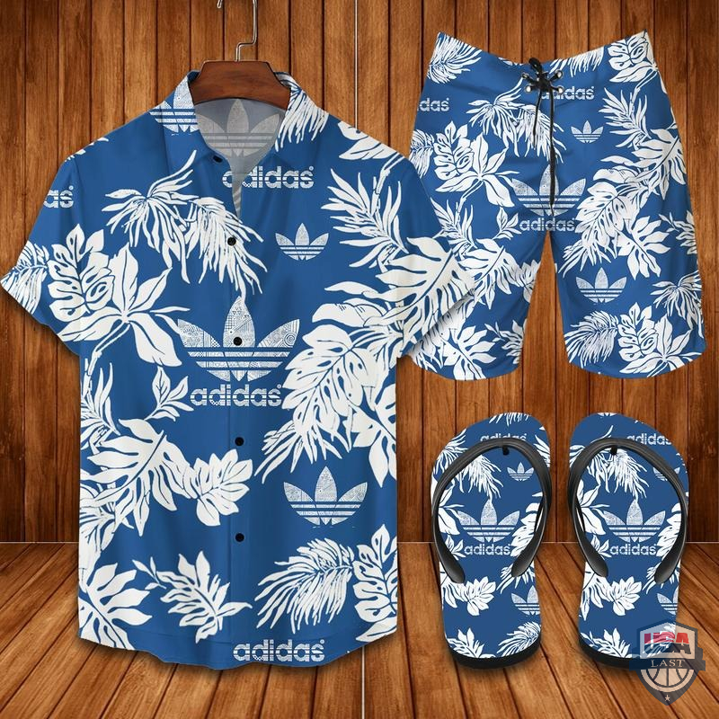 Adidas Floral Hawaiian Shirt Beach Short And Flip Flops