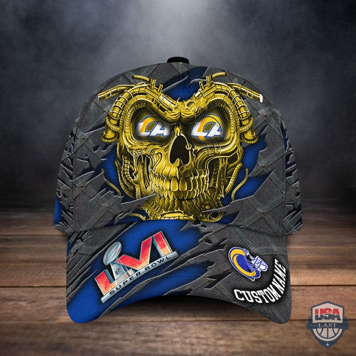 Los Angeles Rams Skull 2021 Super Bowl LVI Champions Custom Name Classic Cap