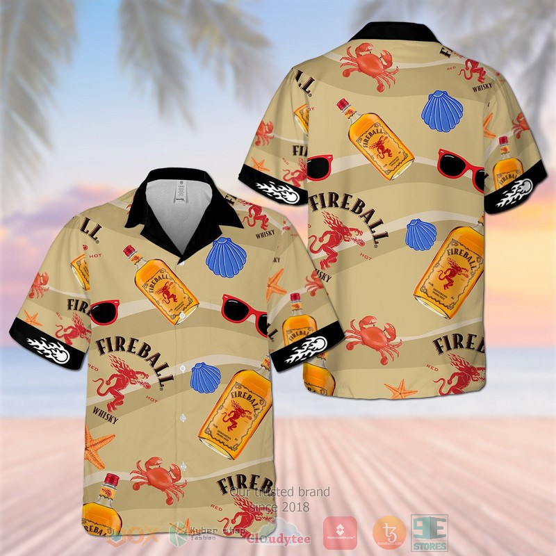 NEW Fireball Cinnamon Whisky khaki Hawaiian Shirt