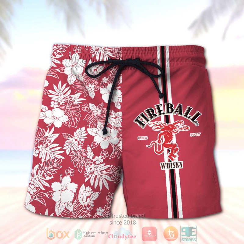 NEW Fireball Cinnamon Whisky tropical plant beach shorts