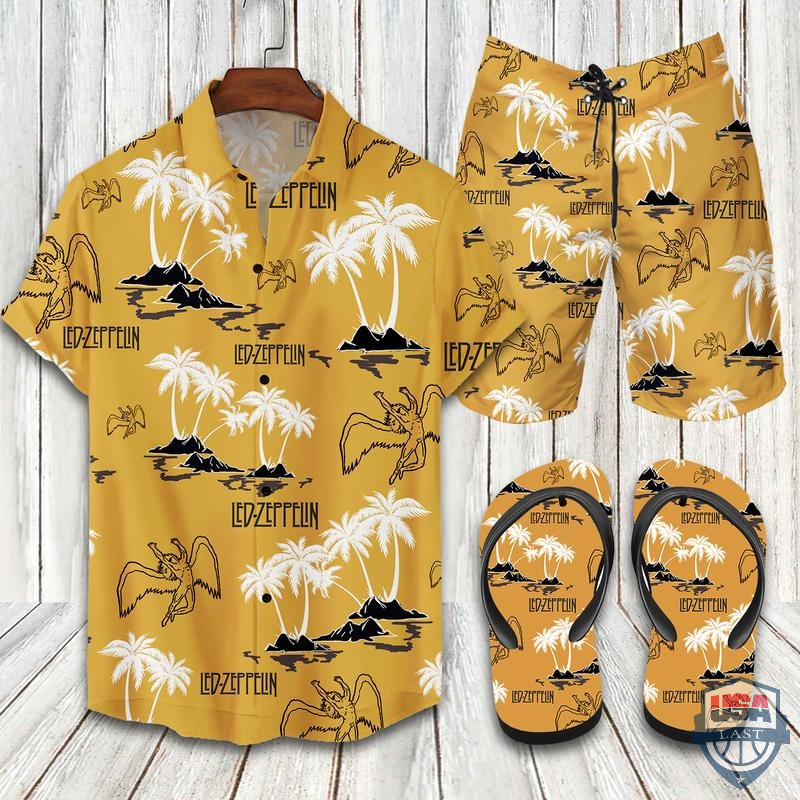 Led Zeppelin Hawaiian Shirt Beach Short And Flip Flops
