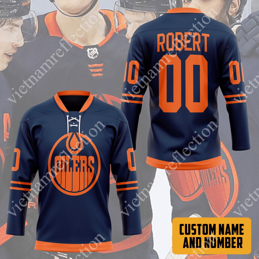 Personalized Edmonton Oilers NHL navy hockey jersey