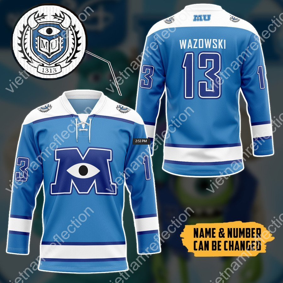 Personalized Monsters University blue ver hockey jersey