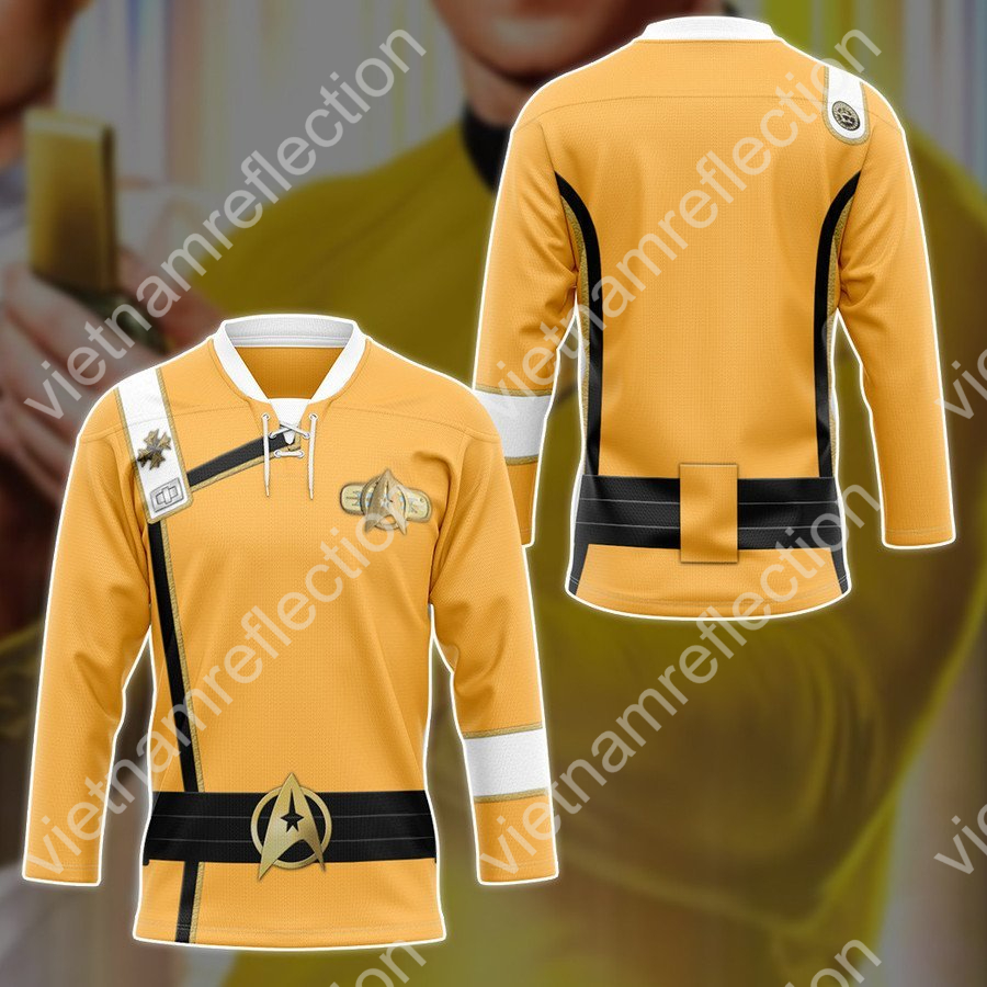 Personalized Star Trek Wrath of Khan Starfleet yellow uniform hockey jersey