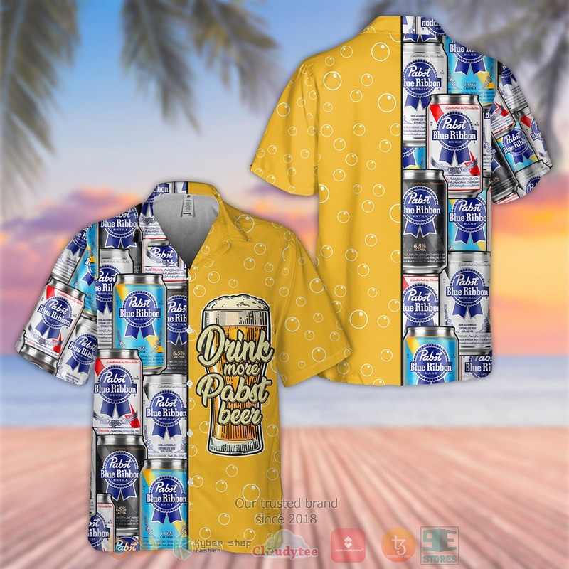 NEW Pabst Blue Ribbon Drink more Pabst beer Hawaiian Shirt