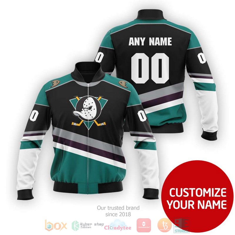 NEW Anaheim Ducks NHL Personalized black green bomber jacket