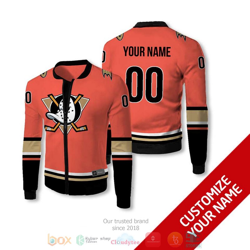 NEW Anaheim Ducks NHL orange black Personalized bomber jacket