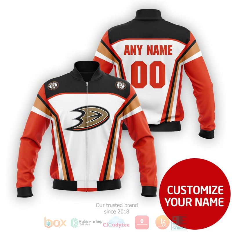 NEW Anaheim Ducks NHL white red Personalized bomber jacket