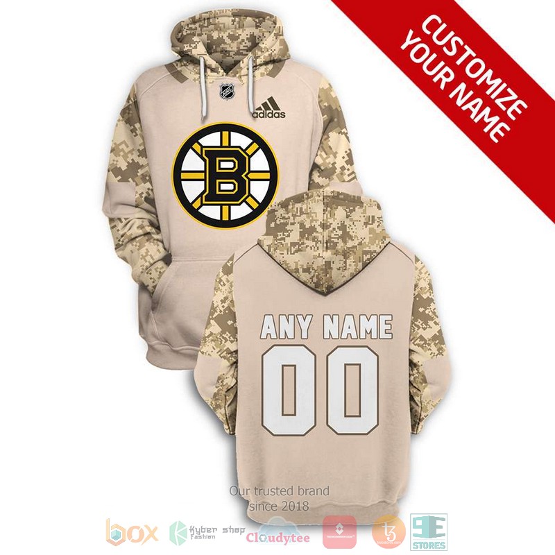 NEW Boston Bruins Adidas NHL khaki camo Personalized 3D shirt, hoodie