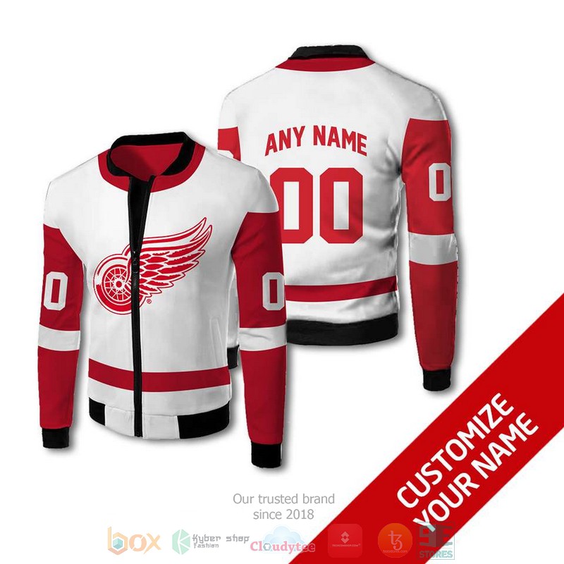 NEW Detroit Red Wings NHL white red Personalized bomber jacket